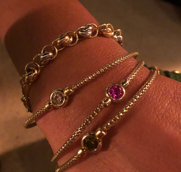 Birthstone Gold Finish Sterling Silver Cuff Bracelet with Bezel Simulated Birth Gem