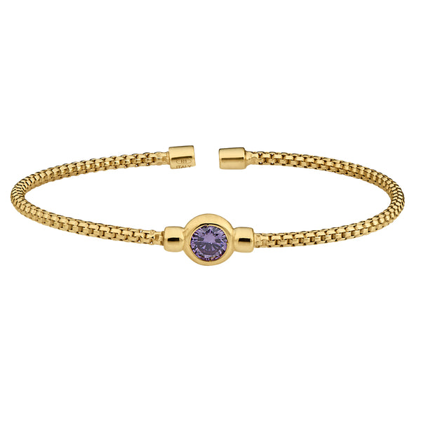 Birthstone Gold Finish Sterling Silver Cuff Bracelet with Bezel Simulated Birth Gem