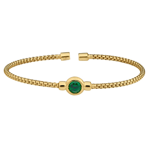Birthstone Gold Finish Sterling Silver Cuff Bracelet with Bezel Simulated Birth Gem
