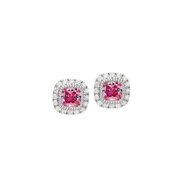Cushion Cut Platinum Finish March Simulated Birthstone Stud Earrings