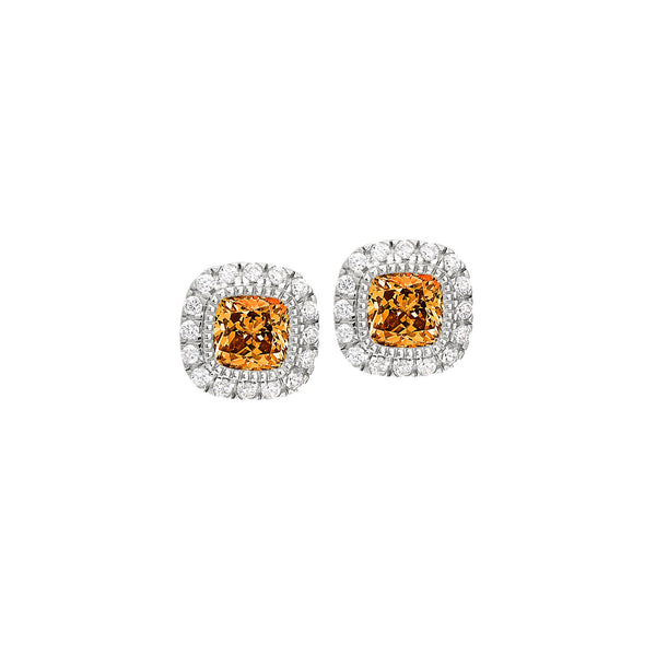 Cushion Cut Platinum Finish March Simulated Birthstone Stud Earrings