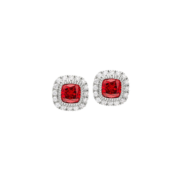 Cushion Cut Platinum Finish March Simulated Birthstone Stud Earrings
