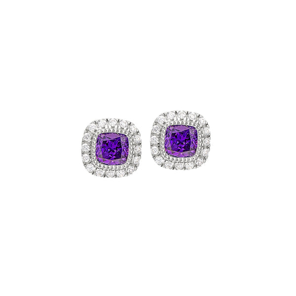Cushion Cut Platinum Finish March Simulated Birthstone Stud Earrings