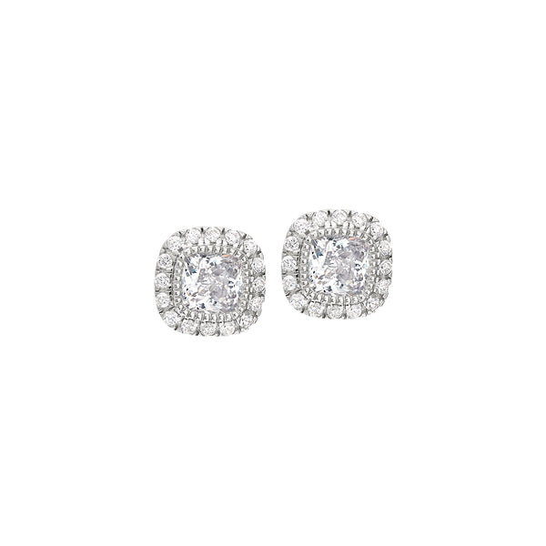 Cushion Cut Platinum Finish March Simulated Birthstone Stud Earrings