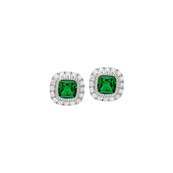 Cushion Cut Platinum Finish March Simulated Birthstone Stud Earrings