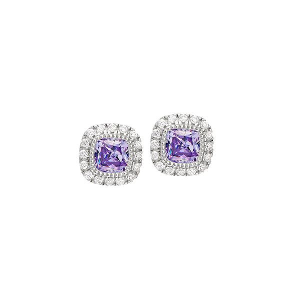 Cushion Cut Platinum Finish March Simulated Birthstone Stud Earrings