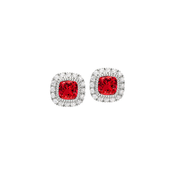 Cushion Cut Platinum Finish March Simulated Birthstone Stud Earrings
