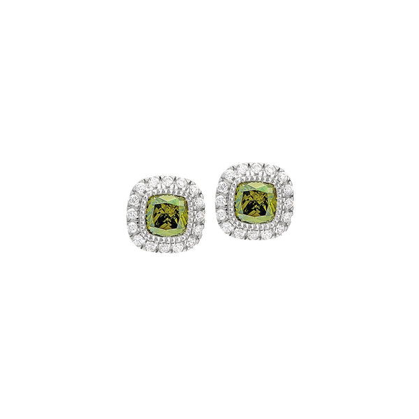 Cushion Cut Platinum Finish March Simulated Birthstone Stud Earrings