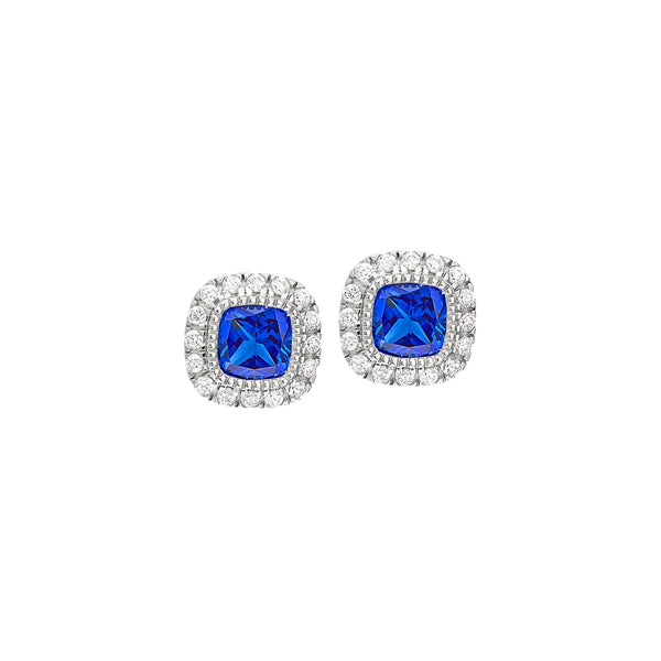 Cushion Cut Platinum Finish March Simulated Birthstone Stud Earrings