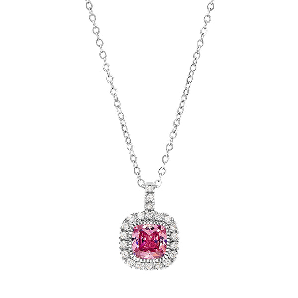 Platinum Finish Sterling Silver Micropave Simulated Birthstone Pendant with Simulated Diamonds