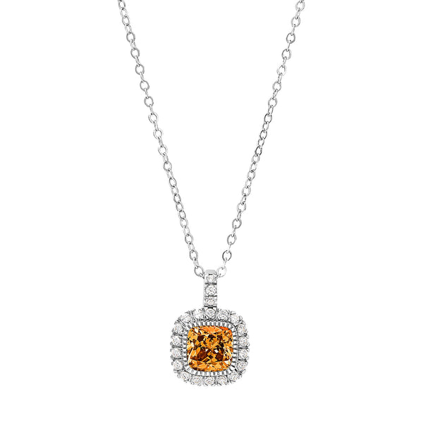 Platinum Finish Sterling Silver Micropave Simulated Birthstone Pendant with Simulated Diamonds