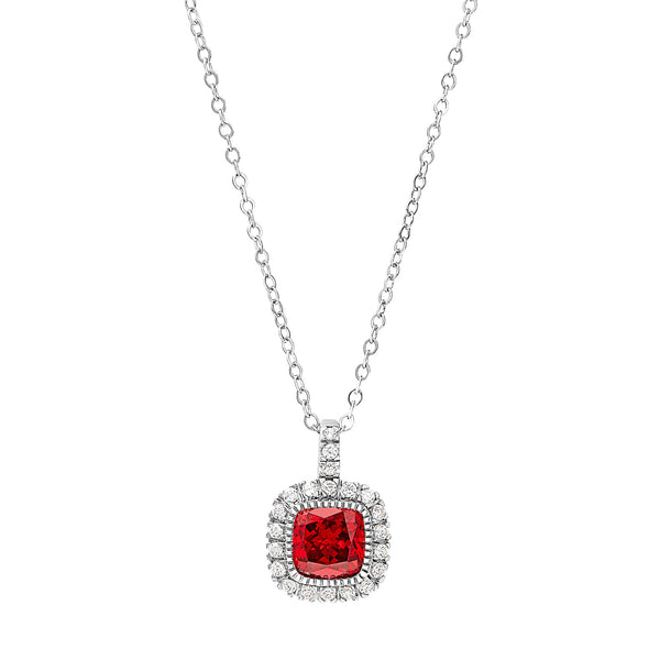 Platinum Finish Sterling Silver Micropave Simulated Birthstone Pendant with Simulated Diamonds