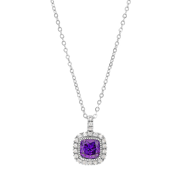 Platinum Finish Sterling Silver Micropave Simulated Birthstone Pendant with Simulated Diamonds