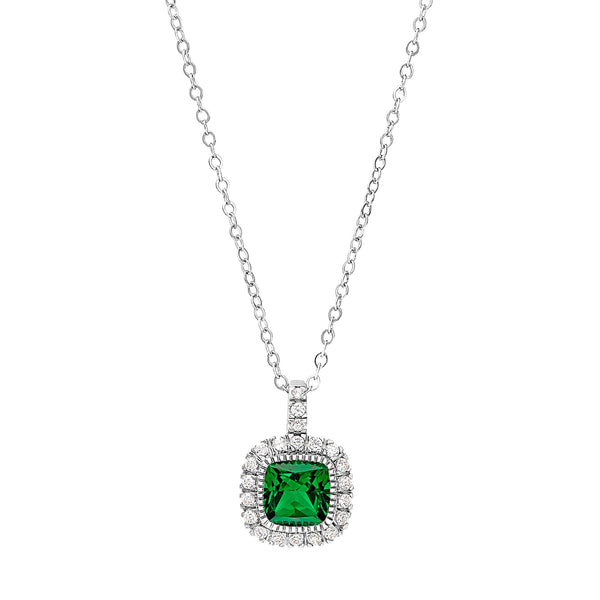 Platinum Finish Sterling Silver Micropave Simulated Birthstone Pendant with Simulated Diamonds