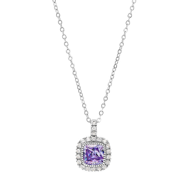Platinum Finish Sterling Silver Micropave Simulated Birthstone Pendant with Simulated Diamonds