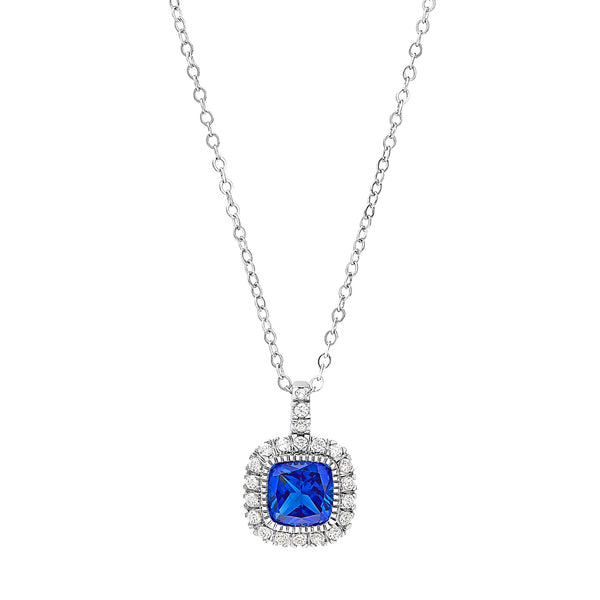 Platinum Finish Sterling Silver Micropave Simulated Birthstone Pendant with Simulated Diamonds