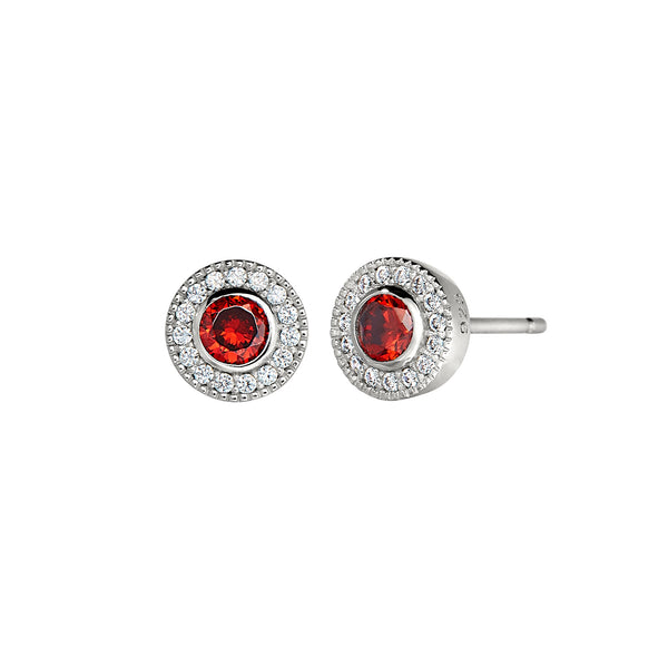 Platinum Finish Sterling Silver Micropave Round Simulated Birthstone Earrings with Simulated Diamonds