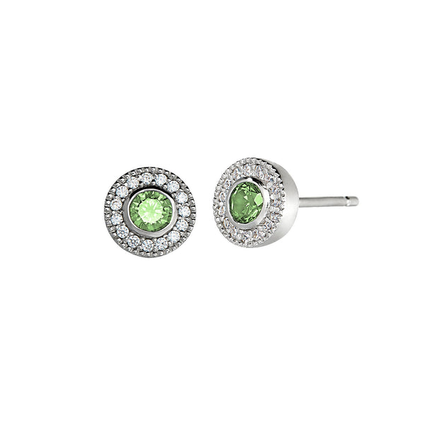 Platinum Finish Sterling Silver Micropave Round Simulated Birthstone Earrings with Simulated Diamonds