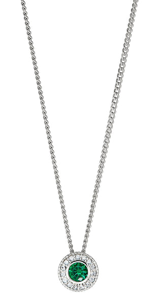 Platinum Finish Sterling Silver Round Simulated Birthstone Pendant with Simulated Diamonds