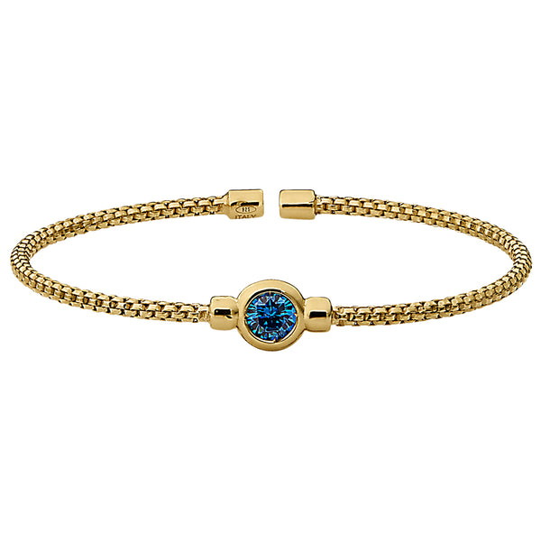 Birthstone Gold Finish Sterling Silver Cuff Bracelet with Bezel Simulated Birth Gem