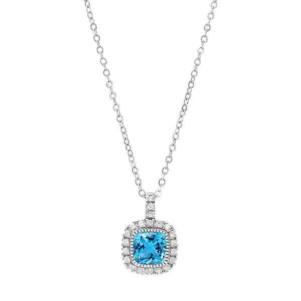 Platinum Finish Sterling Silver Micropave Simulated Birthstone Pendant with Simulated Diamonds