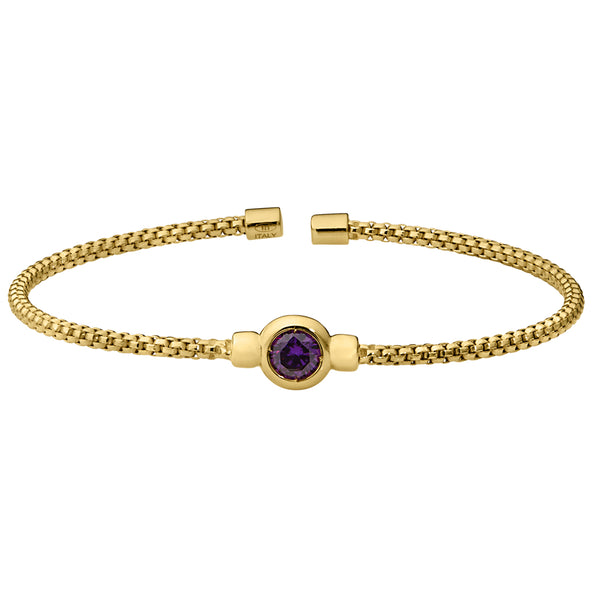 Birthstone Gold Finish Sterling Silver Cuff Bracelet with Bezel Simulated Birth Gem