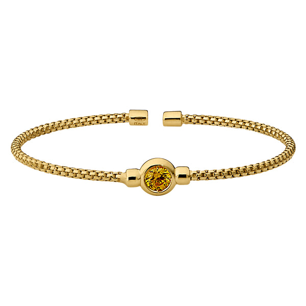 Birthstone Gold Finish Sterling Silver Cuff Bracelet with Bezel Simulated Birth Gem