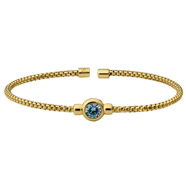 Birthstone Gold Finish Sterling Silver Cuff Bracelet with Bezel Simulated Birth Gem