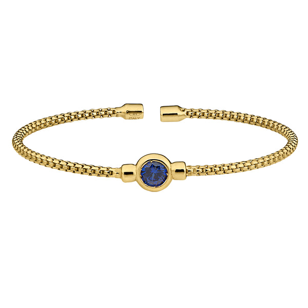 Birthstone Gold Finish Sterling Silver Cuff Bracelet with Bezel Simulated Birth Gem
