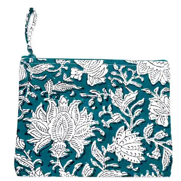 Flower-Printed Canvas Zipper Pouch