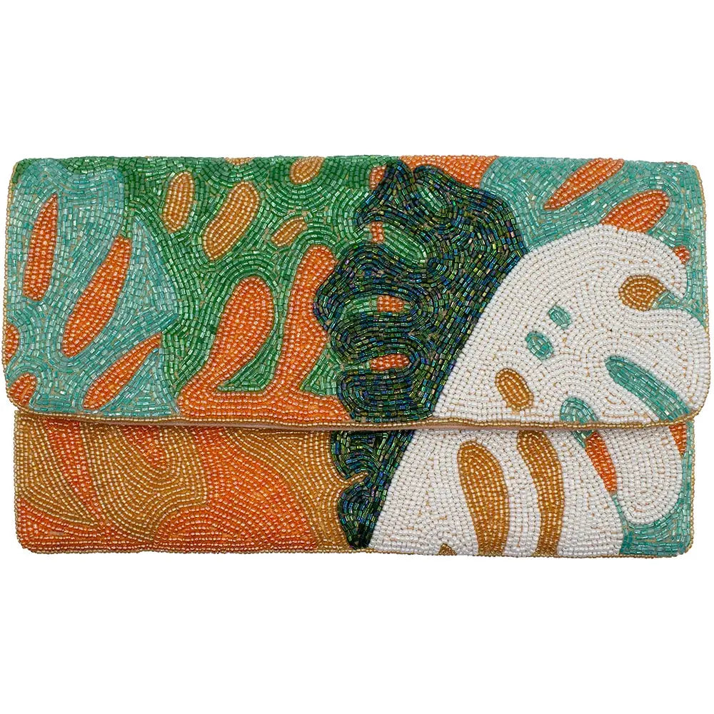 Laurie Monstera Beaded Clutch