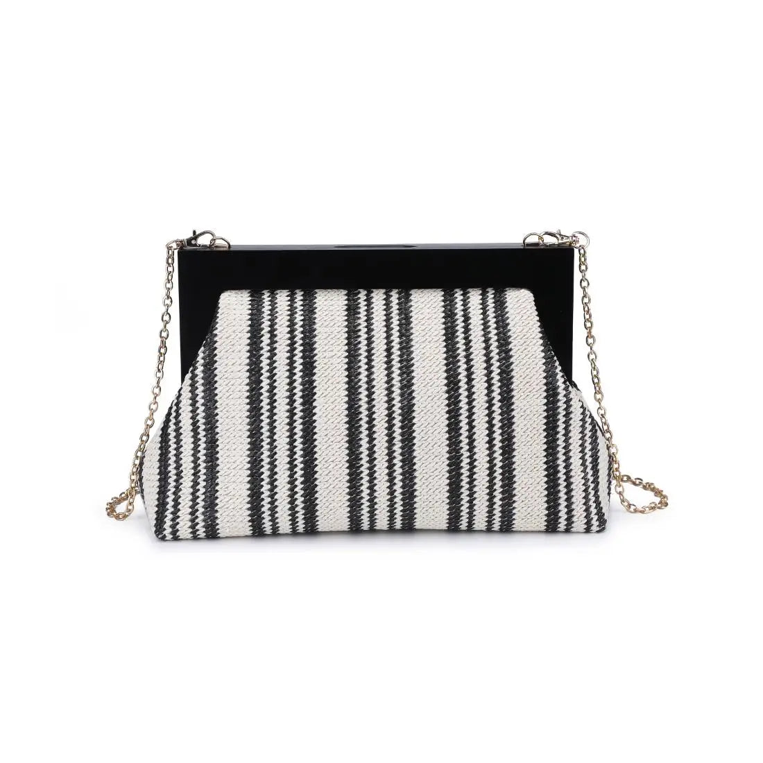 Margot Stripe Straw Clutch- Black and White