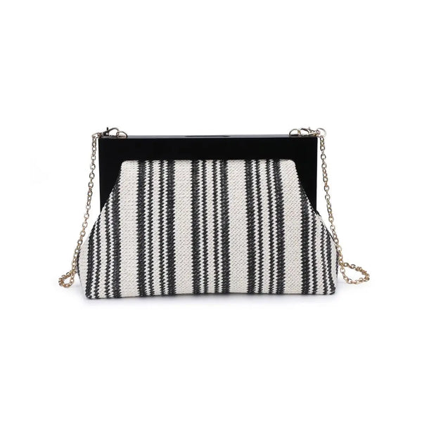 Margot Stripe Straw Clutch- Black and White