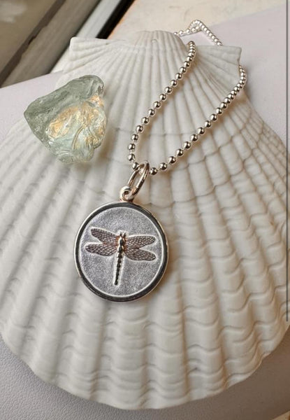 Small White Dragonfly Silver Lola Pendant