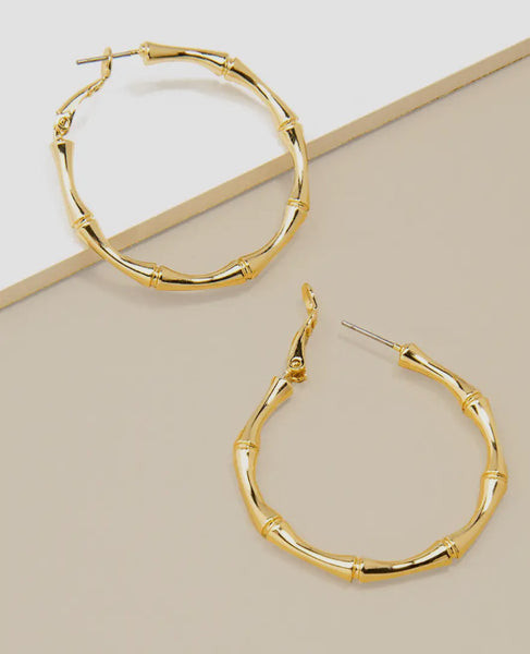 Large Metal Bamboo Hoop Earrings in Silver or Gold