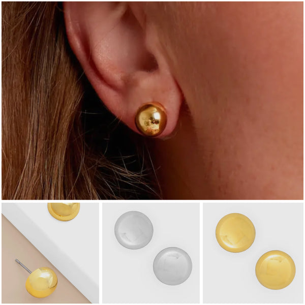 18K Gold Plated Small Round Metal Stud Earrings - Silver or Gold