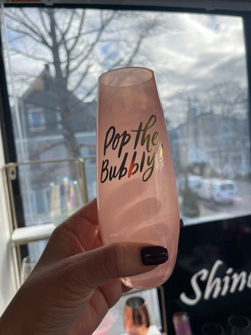 ‘Pop The Bubbly’ Stemless Champagne Glass