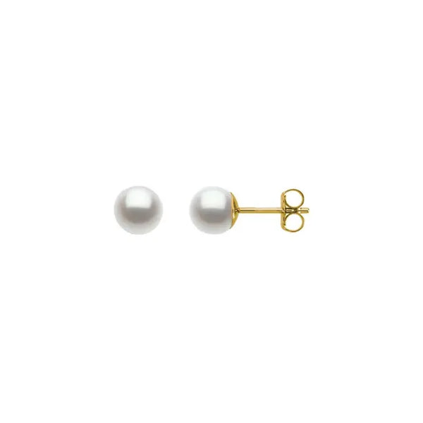 14K Gold Polished Cultured Fresh Water Pearl Stud Earrings