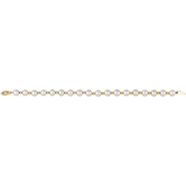 14K Yellow Gold Cultured White Freshwater Pearl 7 1/4" Bracelet