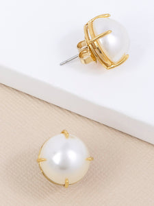 Pearl Stud Earring with Setting- Gold