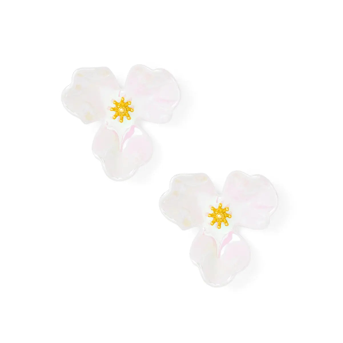 Iridescent Resin 3-Petal Stud Earring - White