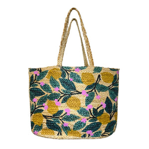 Jute Bag with Tropical Prints - Italian Lemon
