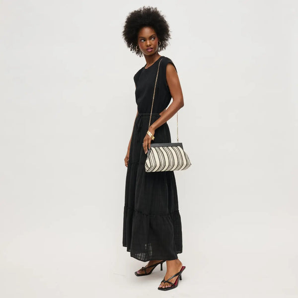Margot Stripe Straw Clutch- Black and White