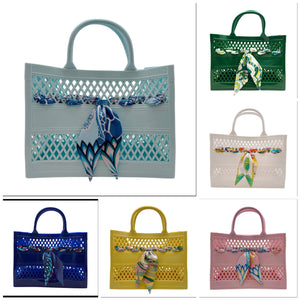 The Soleil Cut Out Jelly Tote with Scarf