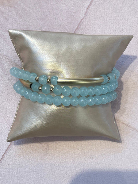 Glossy and Gold Beaded Wrap Bracelet- Various Colors