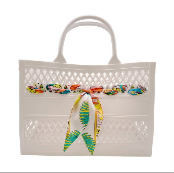 The Soleil Cut Out Jelly Tote with Scarf