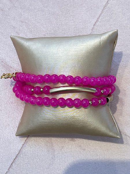 Glossy and Gold Beaded Wrap Bracelet- Various Colors