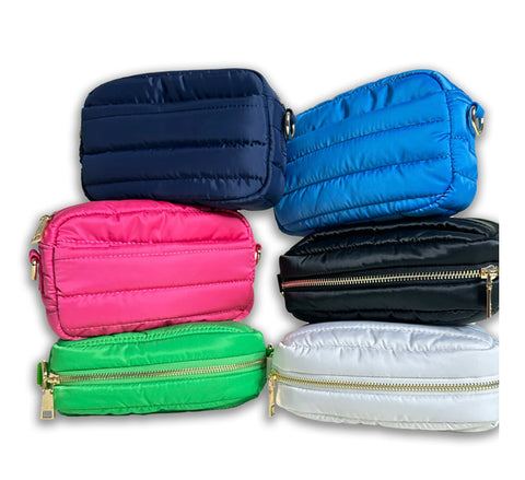 Ahdorned Ella Quilted Puffy Zip Top Messenger- Various Colors. Strap not included.