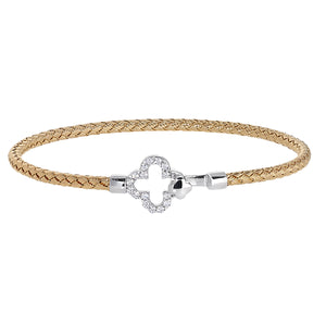 Clover Top Closure Basketweave Bracelet -Gold Finished Sterling Silver