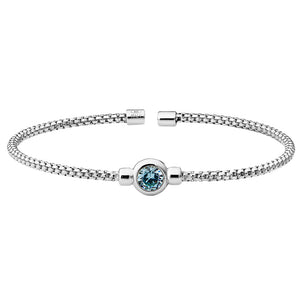 Birthstone Rhodium Finish Sterling Silver Cuff Bracelet with Bezel Simulated Birth Gem